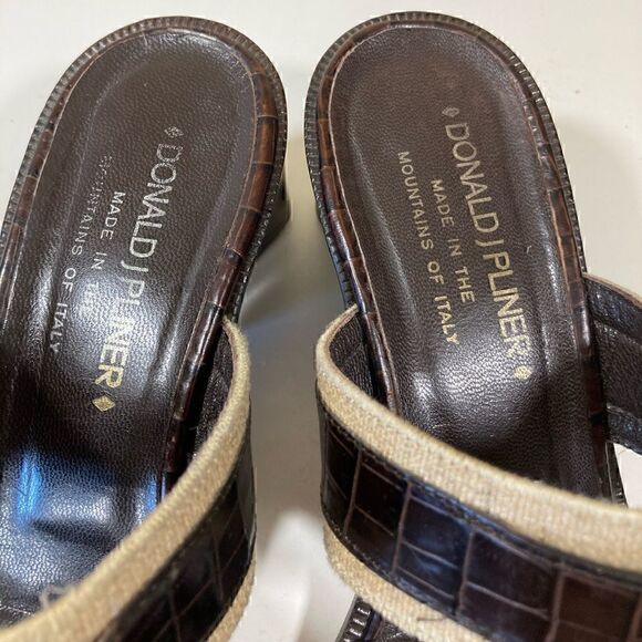 DONALD PLINER CROC EMBOSSED LEATHER & Canvas Women’s open toe sandals size 9 GUC - Picture 16 of 16